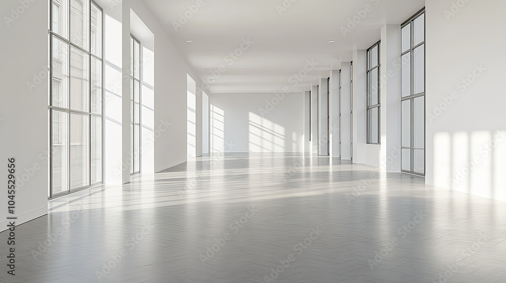 Fototapeta premium Bright Empty Room with Large Windows and Natural Light