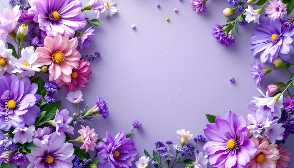 Invitation template with a bouquet of purple flowers. Very peri flower arrangement postcard. Hand drawing isolated watercolor floral illustration with protea rose, leaves, branches and flowers.