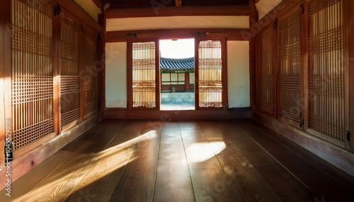 Sunlight reflected between the windows of a hanok house