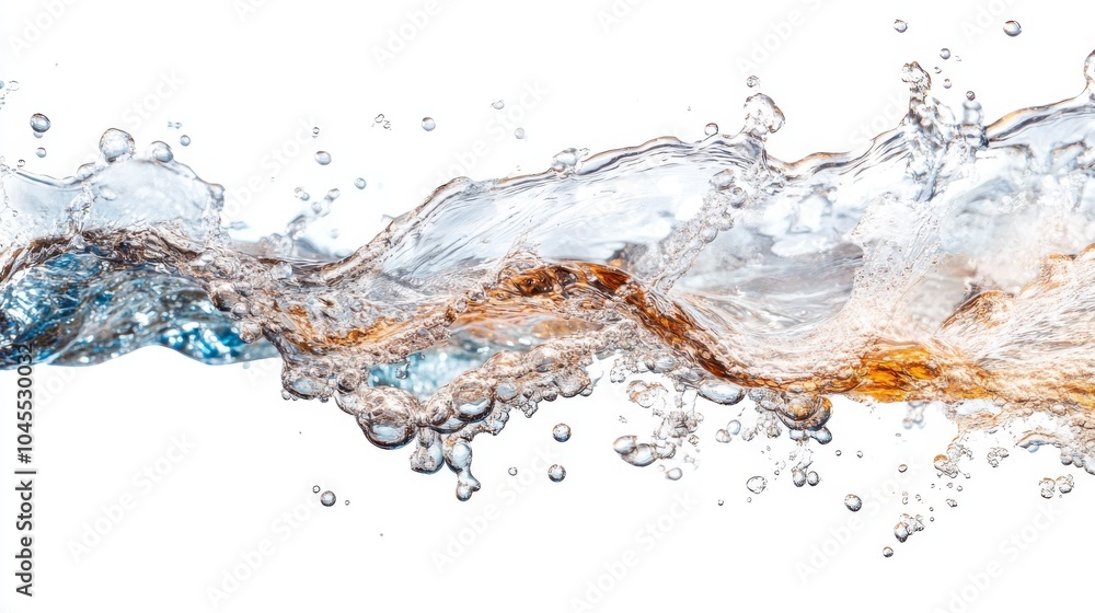 A close-up of water splashing and creating a wave with air bubbles. A close-up of water splashing and creating a wave with air bubbles.