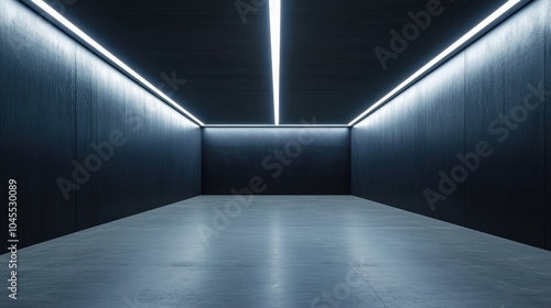 Modern Minimalist Dark Room with LED Lights