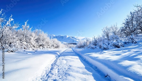 Wallpaper Mural Winter landscape with snow covered trees and mountains Torontodigital.ca