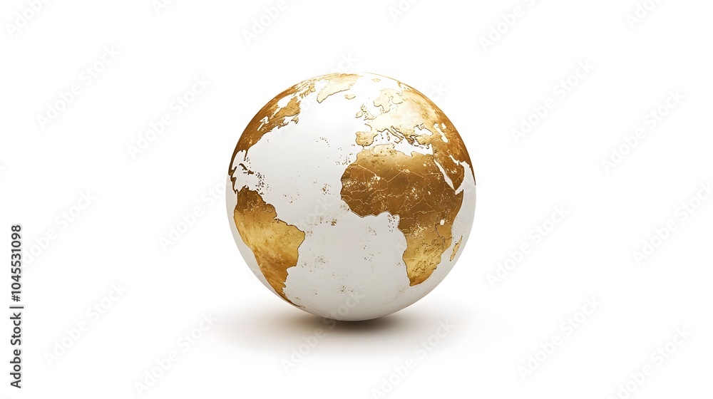 Sleek Gold Continents on White Globe Showcasing Sustainable Travel Concept Sleek Gold Continents on White Globe Showcasing Sustainable Travel Concept
