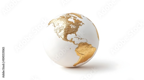 Golden Continents on Sleek White Globe Concept of Sustainable Travel and Environmental Consciousness