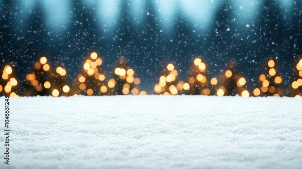 Snow-covered field with numerous lights in the background Snow-covered field with numerous lights in the background