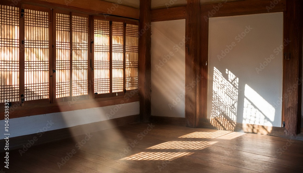 Sunlight reflected between the windows of a hanok house Sunlight reflected between the windows of a hanok house