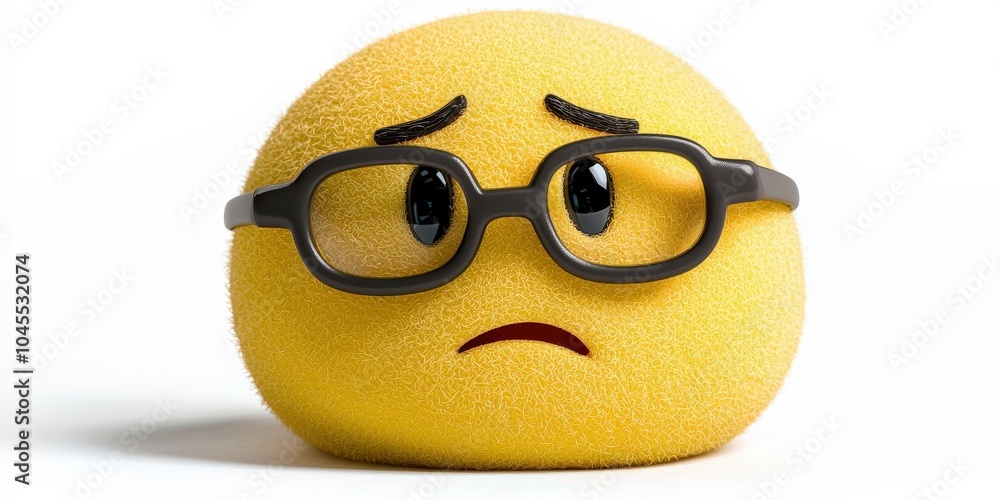 3D Yellow Emoji With Glasses and Frown Expression 3D Yellow Emoji With Glasses and Frown Expression