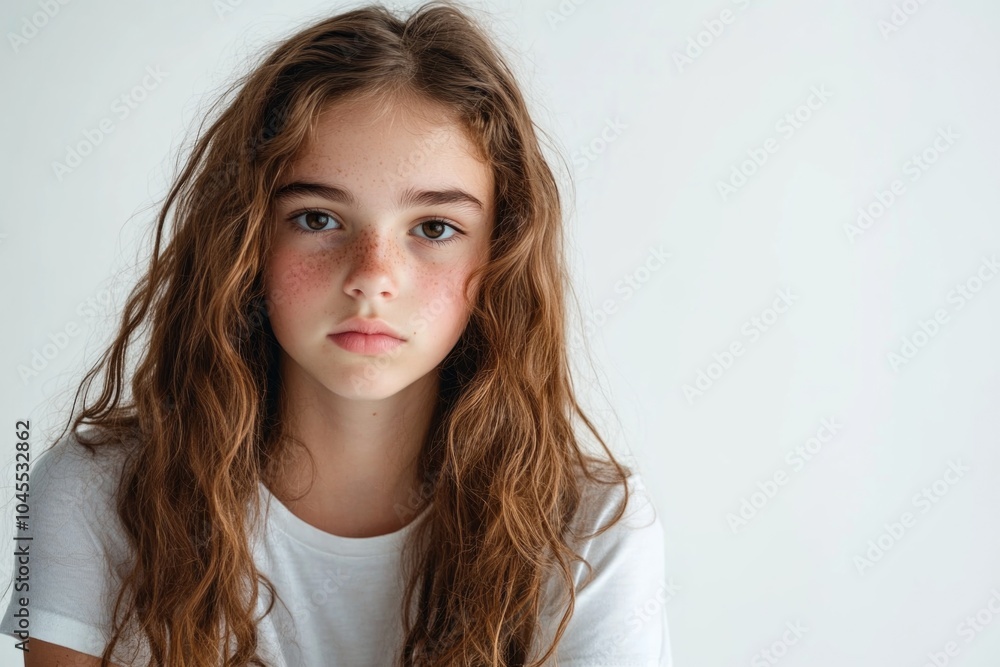 A young girl with noticeable freckles on her face A young girl with noticeable freckles on her face