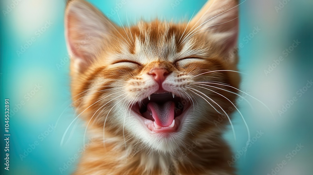 joyful cat with sparkling eyes playfully laughing against a bright white backdrop exuding charm and cuteness soft light highlights its fluffy fur and vibrant personality joyful cat with sparkling eyes playfully laughing against a bright white backdrop exuding charm and cuteness soft light highlights its fluffy fur and vibrant personality