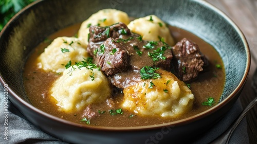 Savory Meat Dish with Dumplings and Gravy