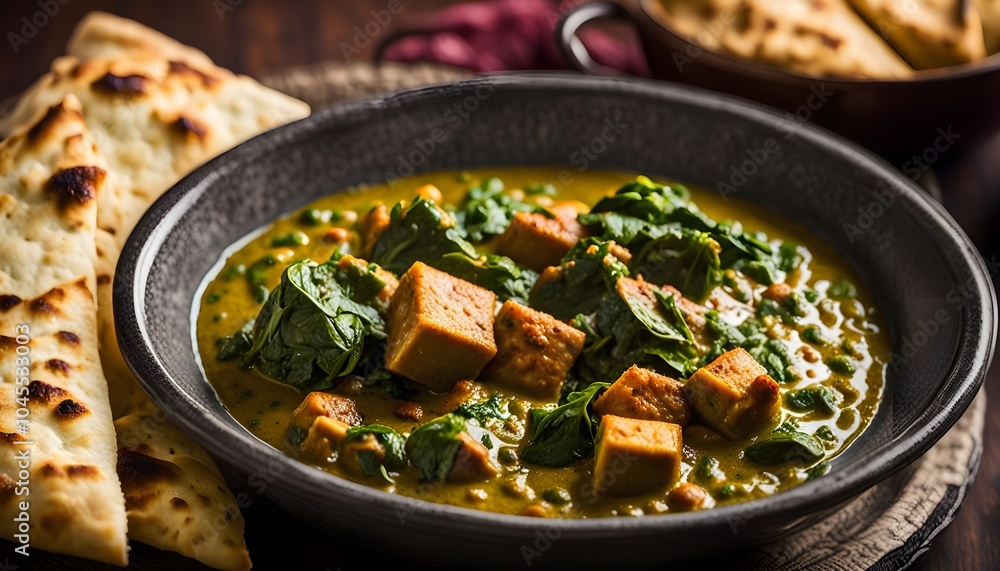 Homemade Healthy Palak Paneer Bowl with Naan Bread
Homemade Healthy Palak Paneer Bowl with Naan Bread
