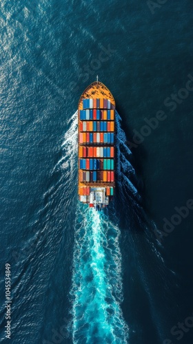 Aerial View of a Fully Loaded Cargo Ship, Sea Transportation for goods
