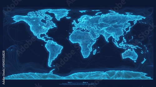 Fototapeta Naklejka Na Ścianę i Meble -  A world map with glowing lines illustrating the trade routes connecting global economies, crossing oceans and borders.