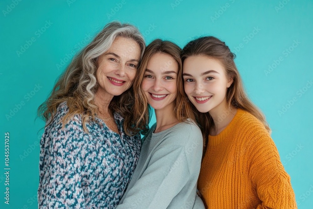 Three women standing side by side, smiling and laughing Three women standing side by side, smiling and laughing