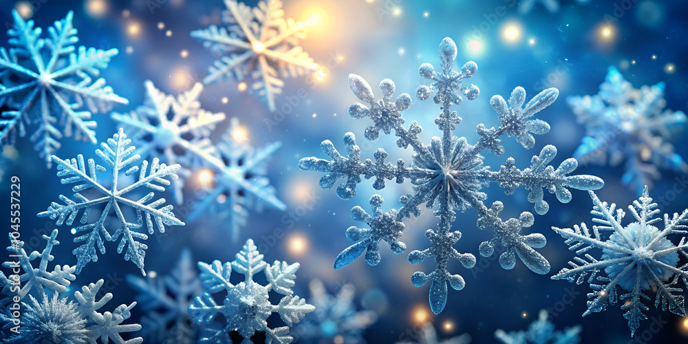 A beautiful close-up of snowflakes drifting through a soft, blue background, creating a serene winter atmosphere. A beautiful close-up of snowflakes drifting through a soft, blue background, creating a serene winter atmosphere.