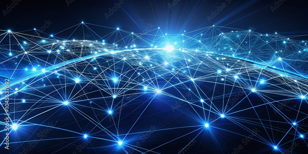 Fototapeta premium Abstract High Technology Lines Connecting in Future Aerial Photography on Dark Blue Background for Modern Digital