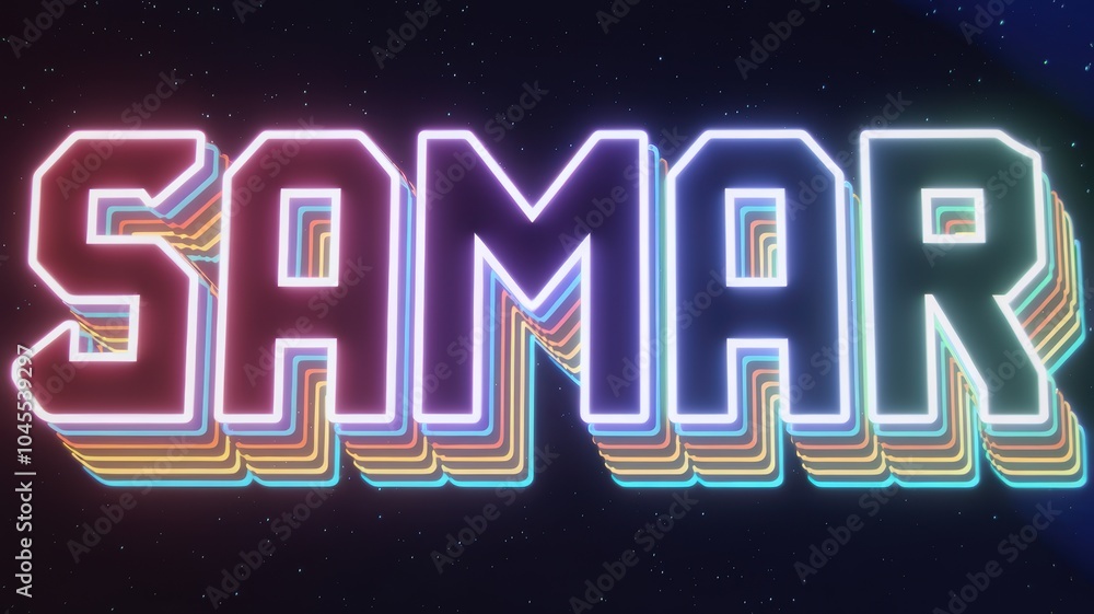 Samar Text Design Retro Neon Text: The word 'SAMAR' in vibrant colors against a cosmic ...