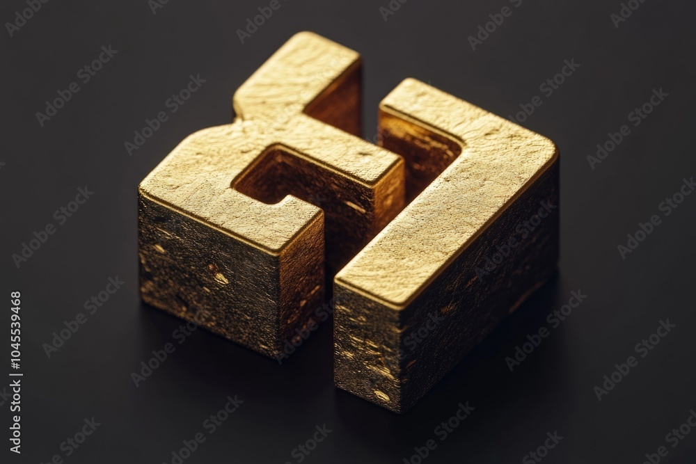 Obraz premium Close-up shot of a golden letter on a black background, ideal for use in designs or typography projects