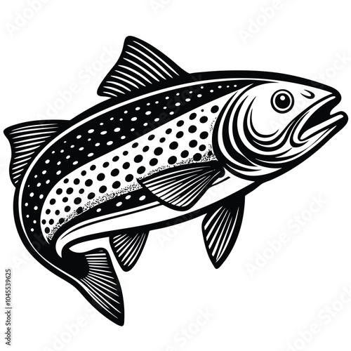 Trout fish vector silhouette illustration Isolated white background.