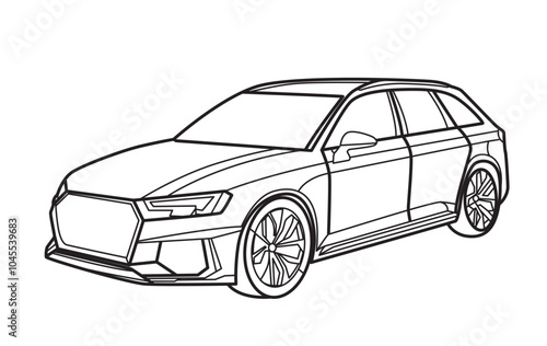 front view of luxury classic car line art illustration