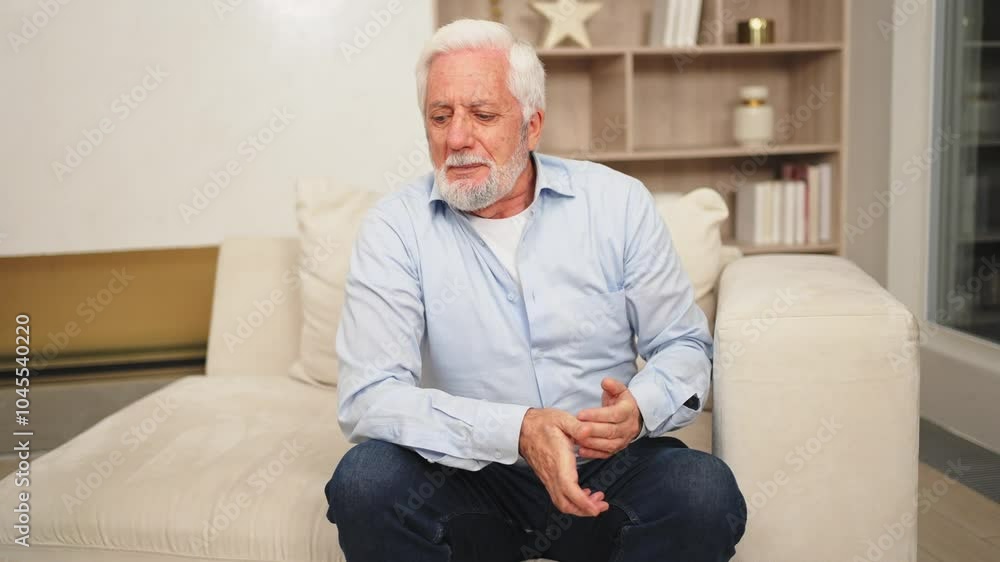 Pain on heart, heart attack. Unhappy middle aged senior man suffering from chest pain heart attack problems with health at home. Mature old senior grandfather touching chest experiencing infarction Pain on heart, heart attack. Unhappy middle aged senior man suffering from chest pain heart attack problems with health at home. Mature old senior grandfather touching chest experiencing infarction