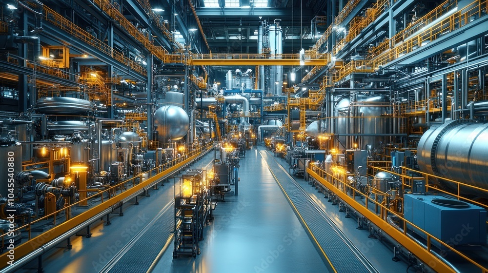 Industrial facility with machinery and pipelines for production. Industrial facility with machinery and pipelines for production.