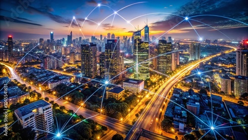 Wallpaper Mural Aerial Night Cityscape with Smart Urban Networks - High Dynamic Range View of Skyline Torontodigital.ca