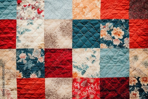 Top view photo of a quilt block print pattern patchwork.