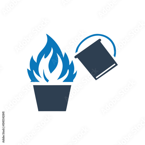 Water bucket extinguishing a fire icon on white background