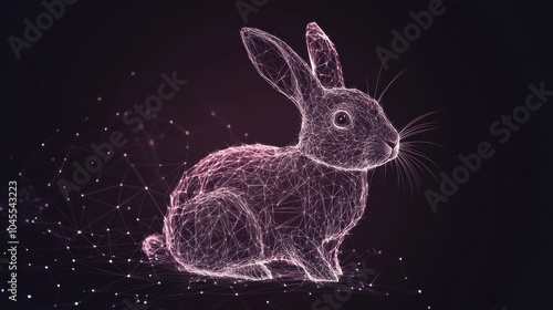 Rabbit. Digital polygon illustration of bunny. Isolated line and dots technology vector of hare. 3D wireframe coney on dark background. Eastern rabbit. photo