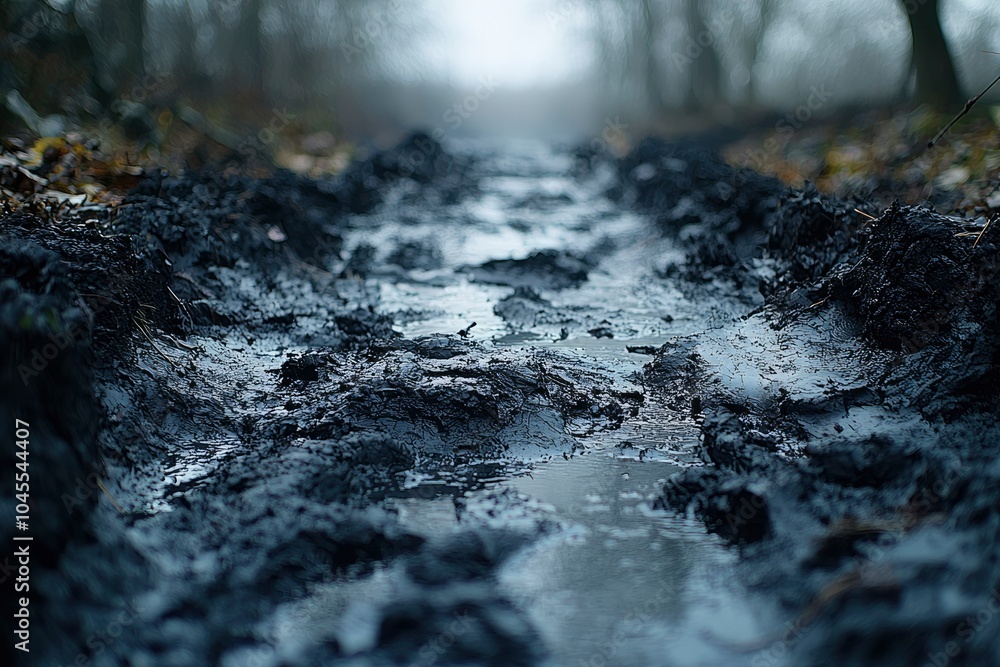 Muddy Path Through a Foggy Forest Muddy Path Through a Foggy Forest