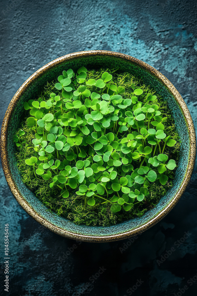Φωτογραφία A circular arrangement of microgreens and soft, textured moss, set on a pastel b