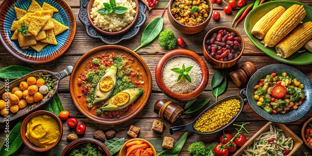 Aerial View of Cuscuz: A Celebration of Brazilian Regional Cuisine in Xilogravura and Cordel Literature Style