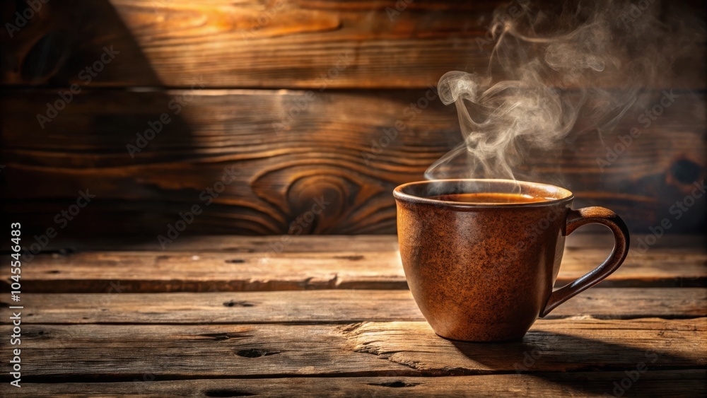 A steaming mug of coffee sits on a rustic wooden table, inviting a moment of tranquility and warmth. A steaming mug of coffee sits on a rustic wooden table, inviting a moment of tranquility and warmth.