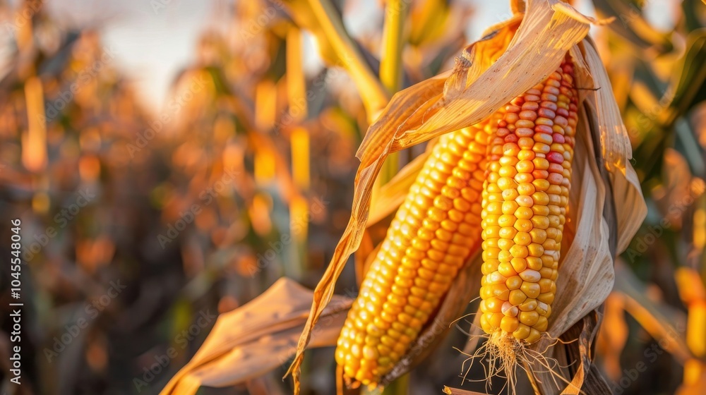 Close up of corn in a sun-kissed farm field. Close up of corn in a sun-kissed farm field.