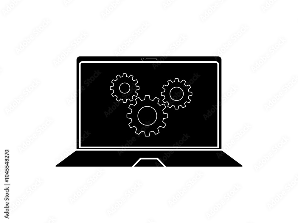 Technical support icon. Maintenance of computer equipment is a gear on the laptop screen. Flat style Technical support icon. Maintenance of computer equipment is a gear on the laptop screen. Flat style
