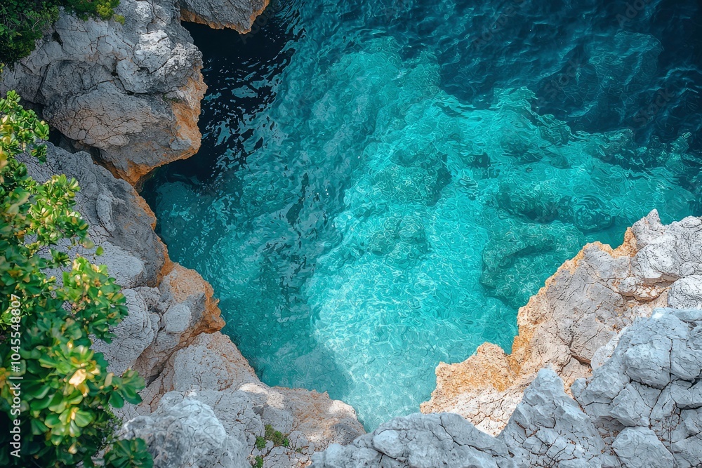 Turquoise Water Surrounded by Grey and Yellow Cracked Rocks Turquoise Water Surrounded by Grey and Yellow Cracked Rocks