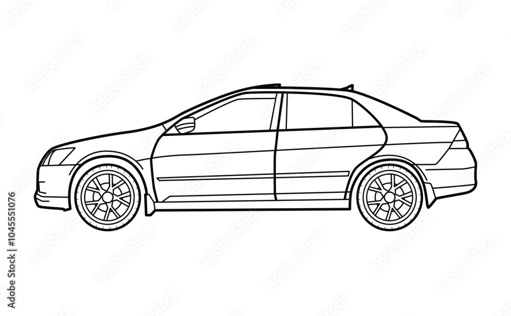 Fototapeta premium Side view of classic car line art illustration