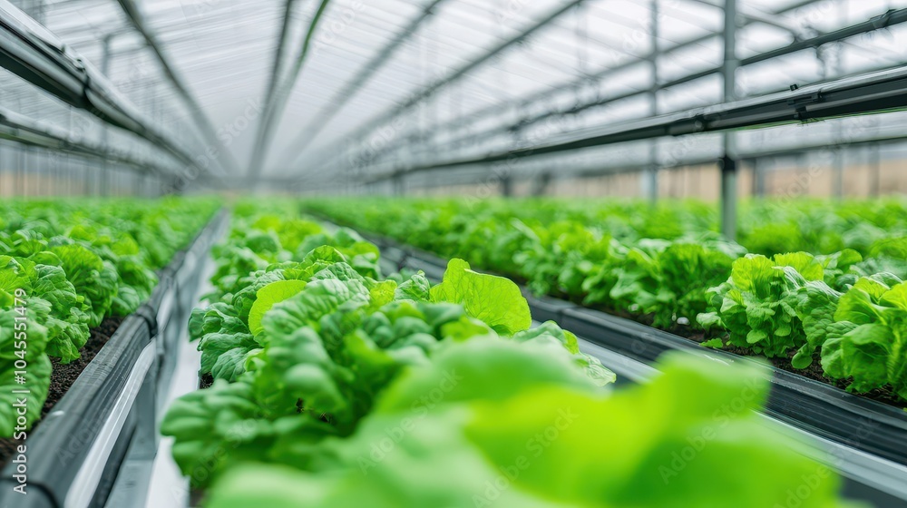 Fresh green lettuce growing in a modern greenhouse, showcasing sustainable agriculture and healthy food production. Fresh green lettuce growing in a modern greenhouse, showcasing sustainable agriculture and healthy food production.