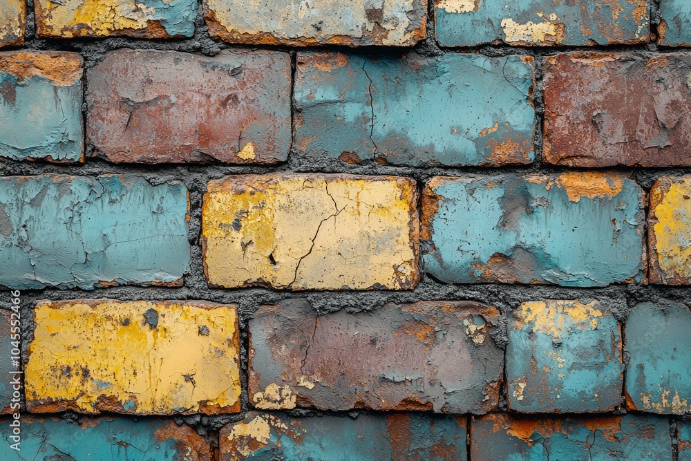 Close-up of a Weathered Brick Wall with Peeling Paint Close-up of a Weathered Brick Wall with Peeling Paint