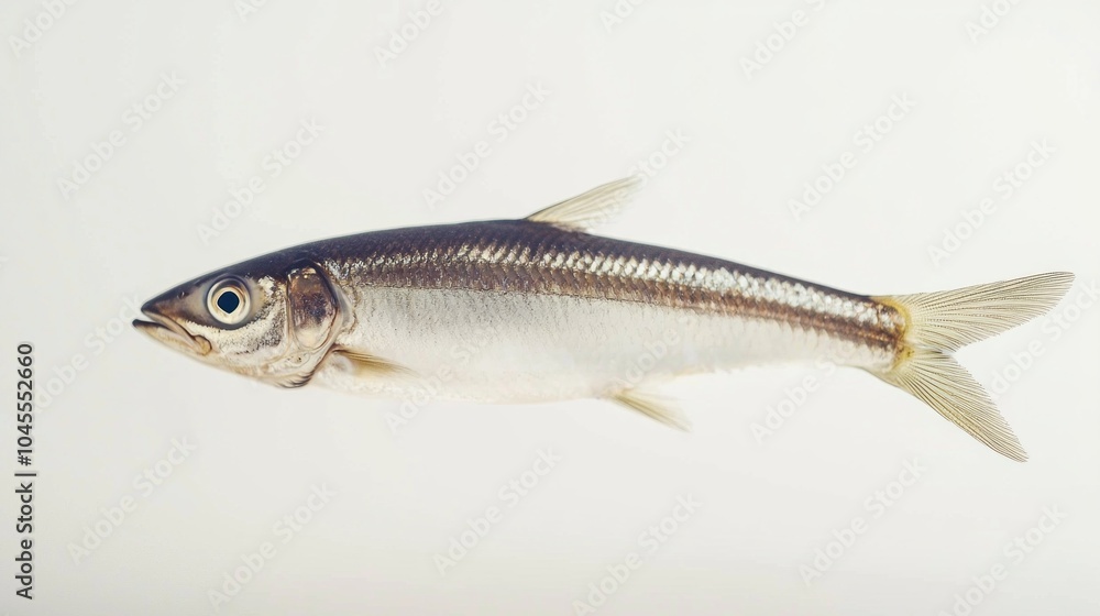 vibrant Herring rests against a white background emphasizing its shiny scales and distinctive shape illustrating the beauty of this fish species. vibrant Herring rests against a white background emphasizing its shiny scales and distinctive shape illustrating the beauty of this fish species.
