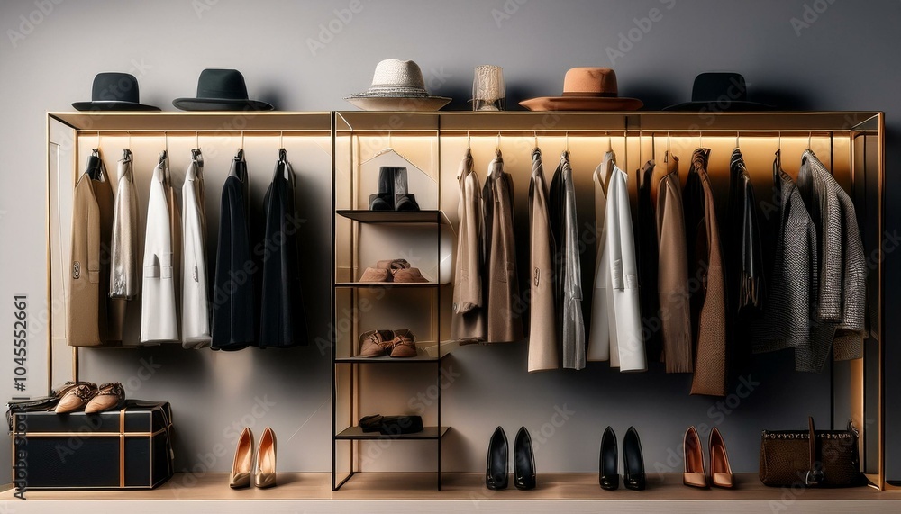 High-end luxury clothing lined up High-end luxury clothing lined up