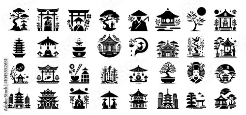 black and white set buddha vector religion buddhism prayer meditation spiritual bonsai