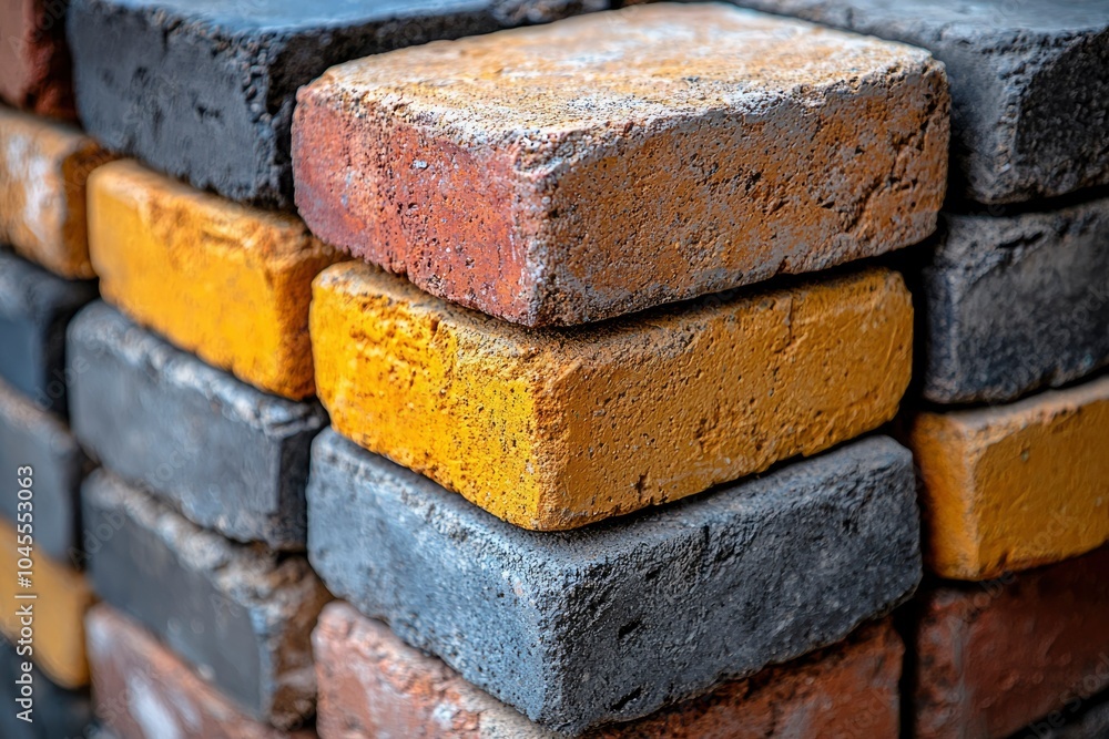 Close-up of Stacked Bricks in Various Colors and Textures Close-up of Stacked Bricks in Various Colors and Textures