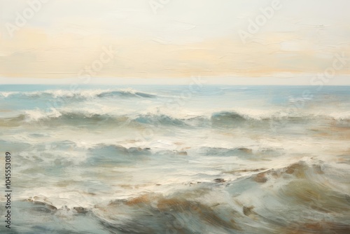 Close up pale ocean painting outdoors horizon.