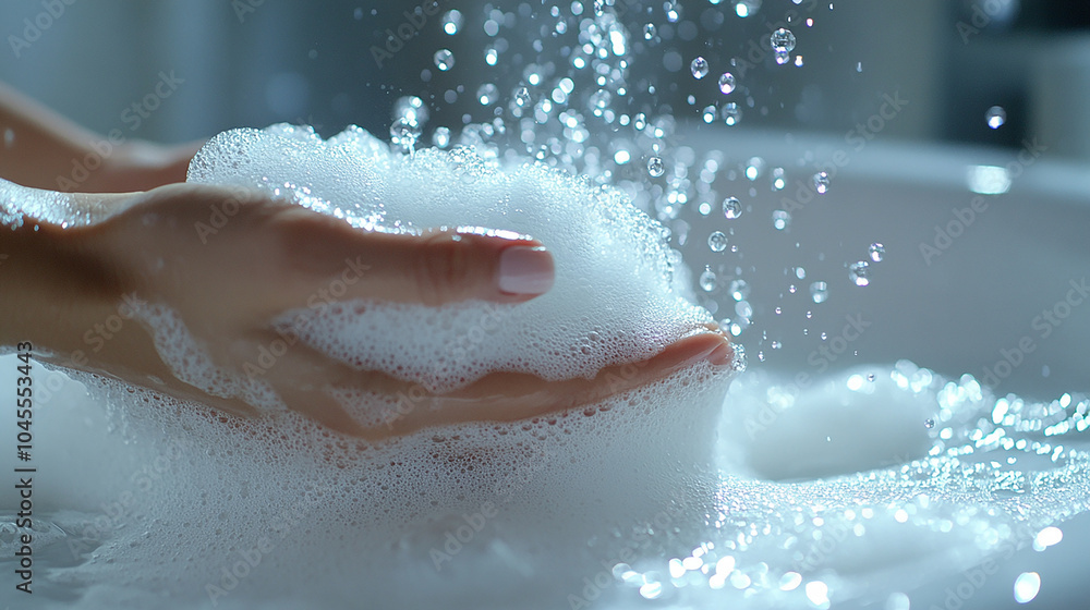 Fototapeta premium Hand Dispensing Soft Foam in Bathroom