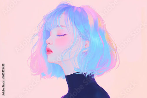 Wallpaper Mural 鮮やかな髪色の女性、ヘアカラー、メイク、パステルカラー、カラフル、イラスト Torontodigital.ca