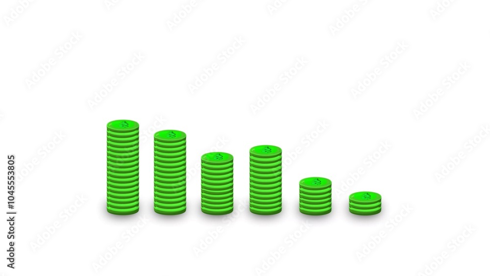 Green dollar coin negative business graph Green dollar coin negative business graph