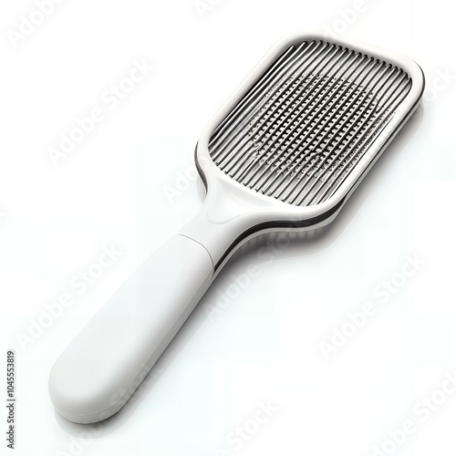 White pet grooming brush with a silver bristle head.