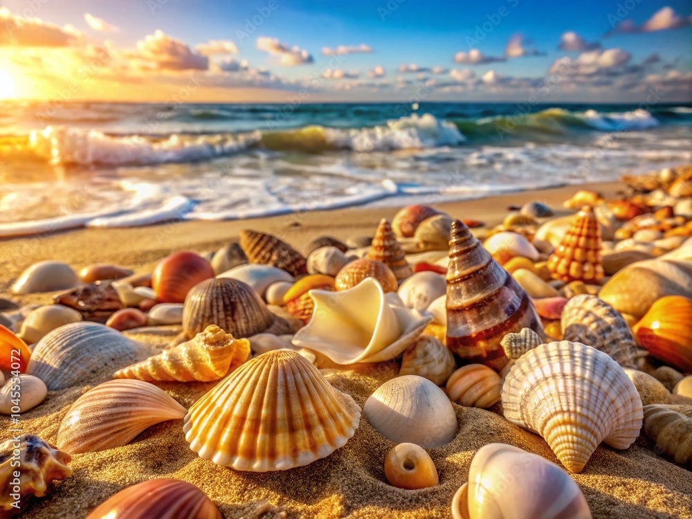 Artistic Arrangement of Seashells on Sandy Beach - Coastal Decor Inspiration Artistic Arrangement of Seashells on Sandy Beach - Coastal Decor Inspiration